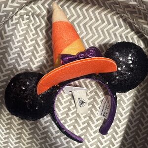 Disney Parks Halloween Candy Corn Witch Hat Headband with Black Ears